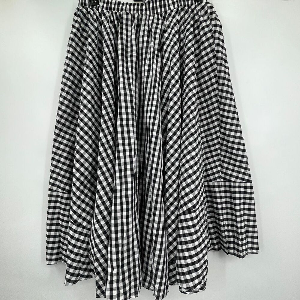 Anthropologie Sunday in Brooklyn Black White Gingham Check Flare Skirt Large NWT
